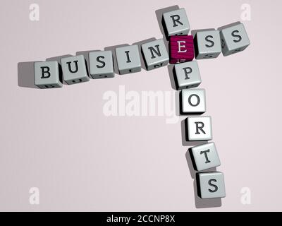 business reports crossword by cubic dice letters, 3D illustration Stock Photo