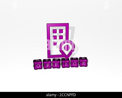 office 3D icon on cubic text, 3D illustration Stock Photo