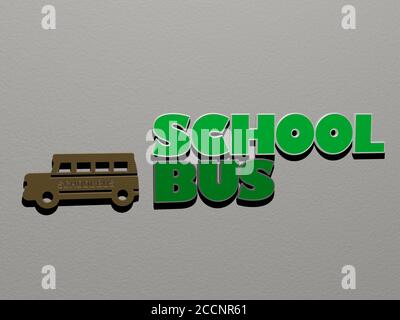 SCHOOL BUS icon and text on the wall, 3D illustration Stock Photo