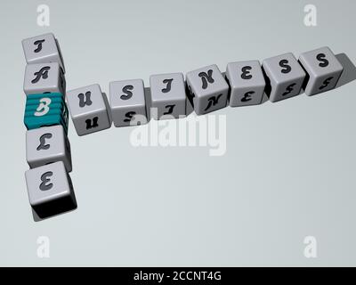 business table crossword by cubic dice letters, 3D illustration Stock Photo