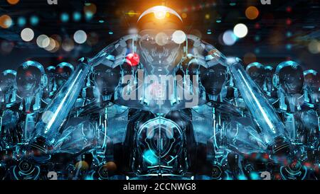 Group of male robots following leader cyborg army concept 3d rendering Stock Photo