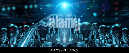 Group of male robots following leader cyborg army concept 3d rendering Stock Photo