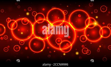 Red hot circles, abstract background with bubbles and bokeh Stock Vector