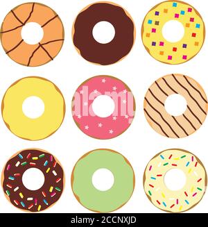 vector illustration of donuts bundle. food, desert background. Stock Vector