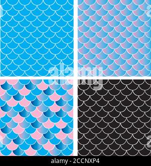 vector illustration of mermaid pattern, four different patterns. Stock Vector
