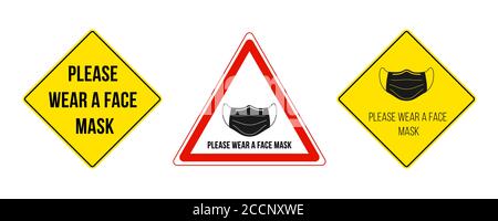 Please wear a face mask. Set of warning sign. Vector illustration Stock Vector