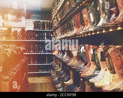 Cowboy boots in a Country Western store. Stock Photo