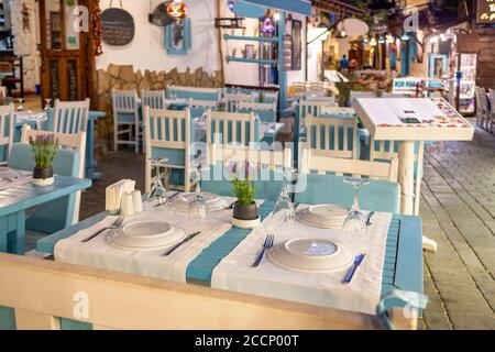 Cozy outdoor cafe in Kas, Turey Stock Photo