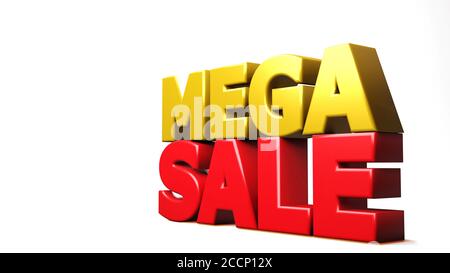 3D render mega sale isolated background. 3D illustration Stock Photo