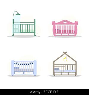 Set of cot icons. Simple element from baby things icons collection. Creative baby cradle for ui, ux, apps, software and infographics. Vector Stock Vector