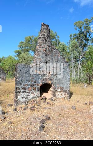 Vertical view of ruins of the Married Quarters at the historic Victoria Settlement, Cobourg Peninsula, Arnhem Land, Northern Territory, NT, Australia Stock Photo