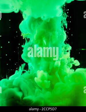 Colorful Abstract Painting Acrylic painting background texture in water creates an interesting abstraction against a black background. Spray of green Stock Photo