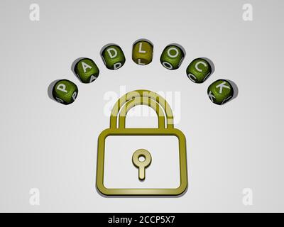 padlock icon surrounded by the text of individual letters, 3D ...