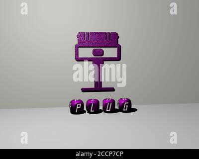 3D representation of plug with icon on the wall and text arranged by ...