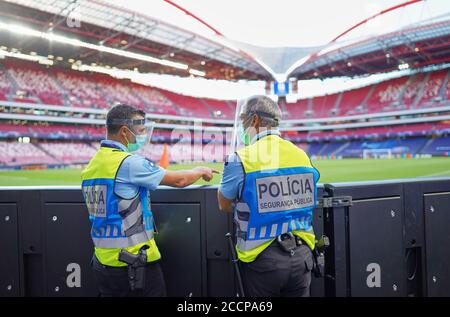 Lisbon, Lissabon, Portugal, 23rd August 2020.  Police officer in the final match UEFA Champions League, final tournament FC BAYERN MUENCHEN - PARIS ST. Credit: Peter Schatz/Alamy Live News Stock Photo