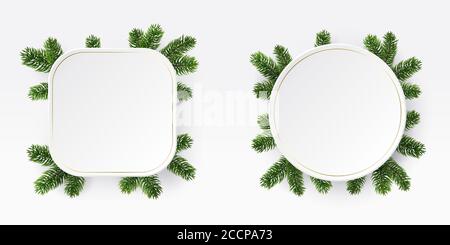 Christmas frame of the branches white blank banners Stock Vector
