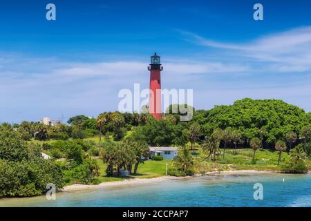 Jupiter lighthouse at sunny summer day in West Palm Beach, Florida