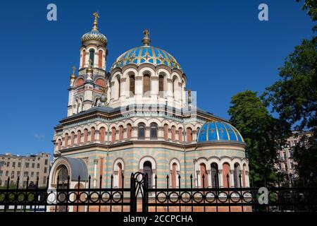 Alexander Nevsky Cathedral in Lodz, Poland, Polish Orthodox church in Neo-Byzantine style from 19th century, city landmark.