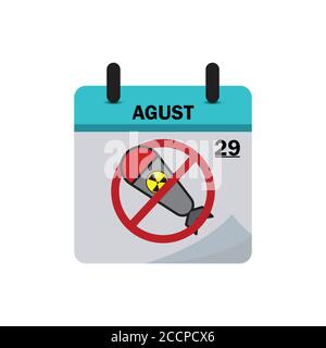Calendar international day against nuclear testing with a nuclear stop flat icon. Design template vector Stock Vector