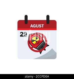 Calendar international day against nuclear testing with a nuclear stop flat icon. Design template vector Stock Vector