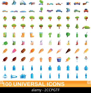 100 universal icons set. Cartoon illustration of 100 universal icons vector set isolated on white background Stock Vector