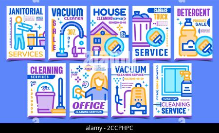 Cleaning Service Advertising Posters Set Vector Stock Vector