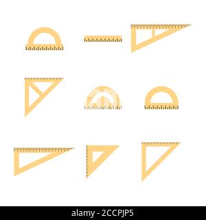 Set of wooden measuring rulers. Flat style, vector illustration. Stock Vector