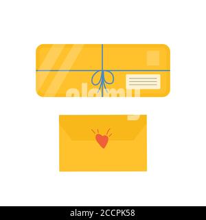 Collection of carton packages with adhesive tape for delivery icons. Set of postal letters, envelopes for online delivery service concept. Vector Stock Vector