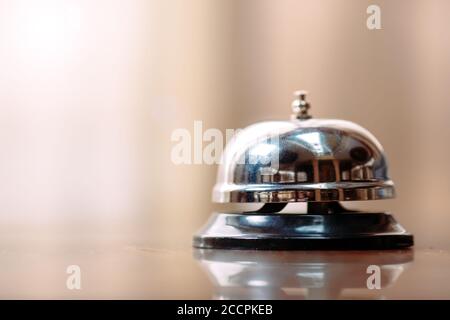 Shot of a Desk Bell in hotel. Stock Photo
