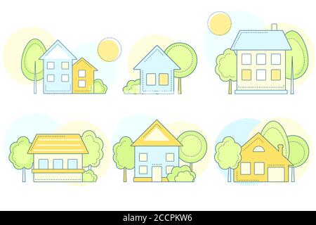 House icon set. Country cottage linear icons collection. Real estate line icons set. Vector illustration EPS8 Stock Vector