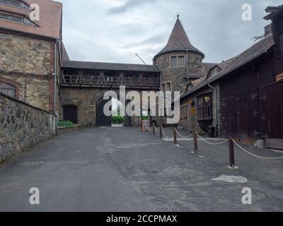 Czocha, Poland-July 22, 2019: View on main from the inside of bailey on the outer walls of the castle and bastion. Stock Photo