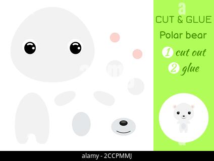 Cut out and glue a polar bear head. Vector illustration. Paper applique ...