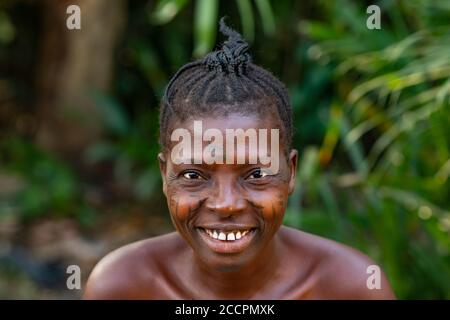 Portrait of Holi Tribe Woman from Benin Stock Photo