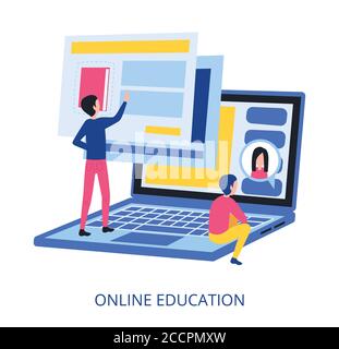 Online Education concept, flat design vector illustration close-up Stock Vector