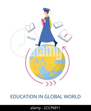 Education In Global World concept, flat design vector illustration close-up Stock Vector