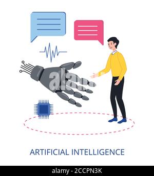 Artificial Intelligence, flat design vector illustration close-up Stock Vector