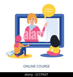 Online Course concept, flat design vector illustration close-up Stock Vector