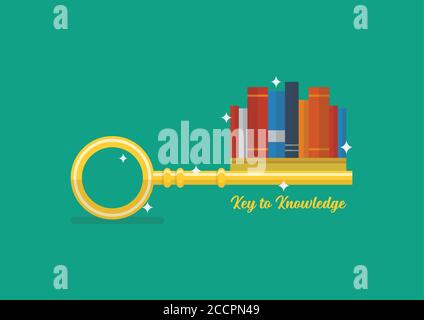 Key to knowledge concept. Books are part of the key. Vector illustration Stock Vector