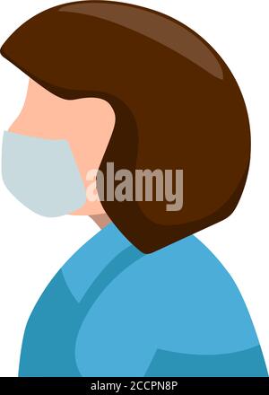 Woman wearing face mask vector icon on white background. Coronavirus or COVID medical logo. Personal protection against virus or microbe infection. Re Stock Vector