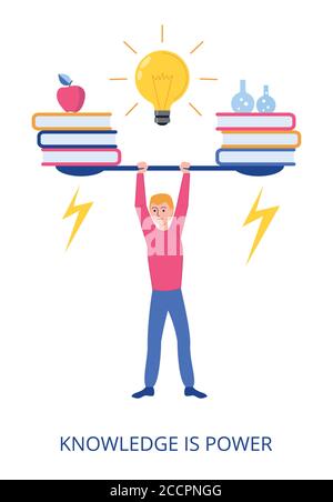 Knowledge is Power concept, flat design vector illustration close-up Stock Vector