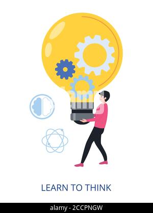 Learn to Think concept, flat design vector illustration close-up Stock Vector