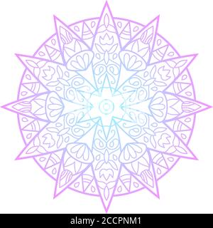 Pink blue mandala ornament, abstract vector illustration on white background. Gradient colored mandala print for psychedelic design. Geometrical medal Stock Vector