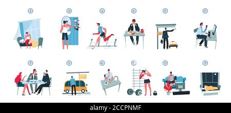 Daily routine of character, schedule of day vector Stock Vector