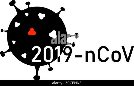 Coronavirus silhouette with 2019-nCoV inscription. Covid novel virus infection pandemic. Cold and flu virus. Respiratory illness affecting lugns. Coro Stock Vector