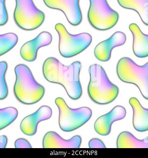 Liquid shape with rainbow gradient on white background. Fresh abstract seamless pattern. Pastel color floating paint blob. Holographic abstraction for Stock Vector