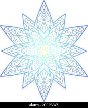 Green blue mandala ornament, abstract vector illustration on white background. Gradient colored mandala print for psychedelic design. Geometrical meda Stock Vector