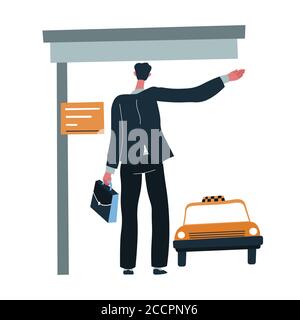Businessman catching taxi, man commuting to or from work Stock Vector