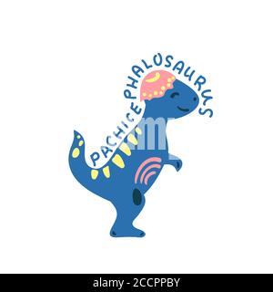 Cartoon dinosaur Pachicephalosaurus. Cute dino character isolated. Playful dinosaur vector illustration on white background. Dino type handdrawn lette Stock Vector