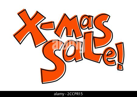 X-mas sale inscription. Christmas Sale colorful vector lettering on white background. Year-end sale in online shop. Special offer red tag. Bold quirky Stock Vector