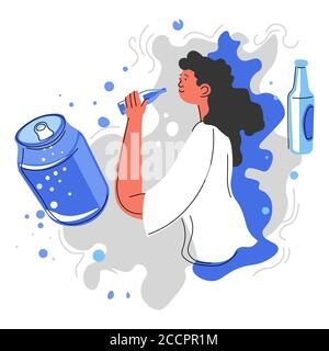 Drinking soda water from cans, bad nutrition habits Stock Vector
